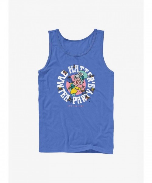 Disney Blue Cotton Mad Hatter Tea Party Tank for Men