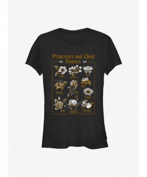 Disney Princess Flower Design Lightweight Tee for Girls - Black