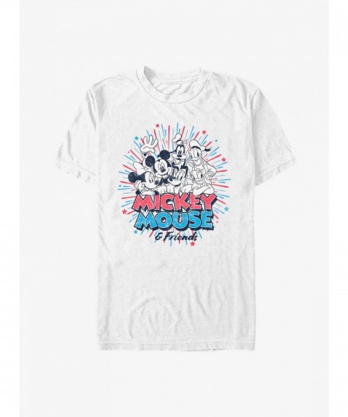 Disney White Mickey Mouse Fireworks T-Shirt for Men