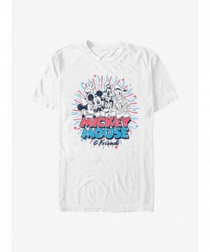 Disney White Mickey Mouse Fireworks T-Shirt for Men