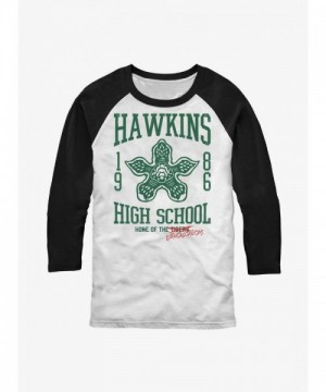 Stranger Things Hawkins High Demogorgons Raglan Tee - White Men's Size