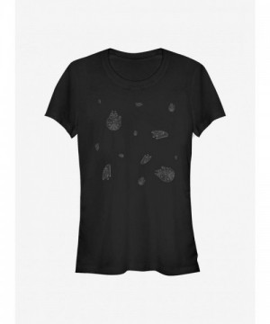 Star Wars Millennium Falcon Stamps Tee for Girls - Black