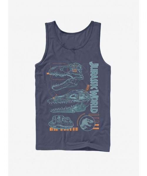 Jurassic World Fallen Kingdom Dinosaur Fossil Skull Blue Tank Top