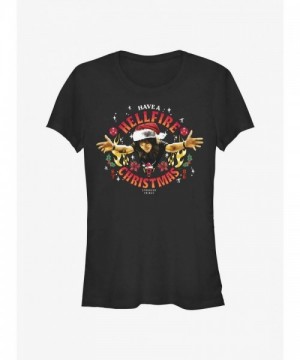 Stranger Things Hellfire Santa Tee for Girls - Black