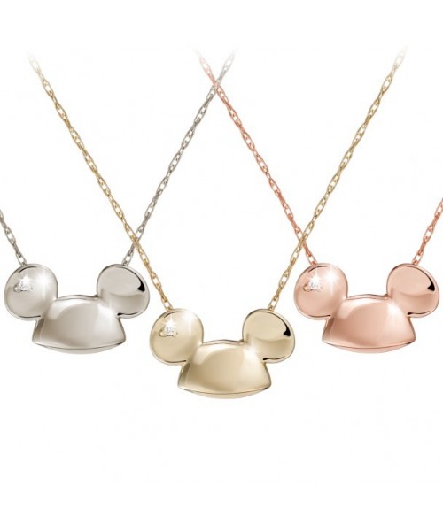 Mickey Mouse Sparkle Ear Hat Diamond Necklace - 18K Gold - Women's Jewelry
