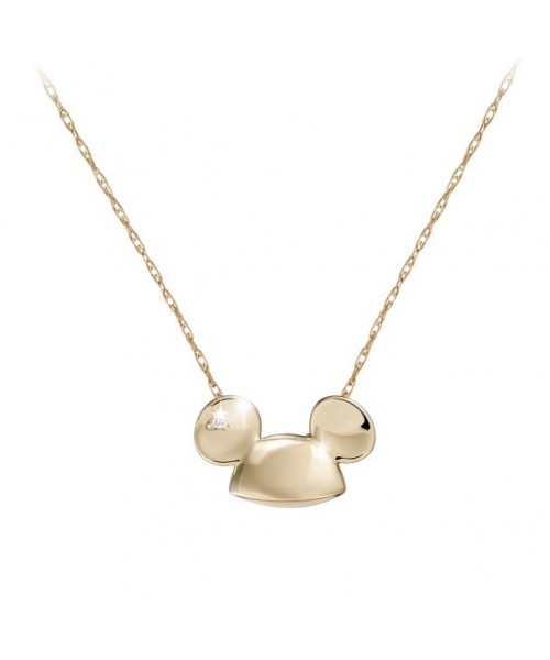Mickey Mouse Sparkle Ear Hat Diamond Necklace - 18K Gold - Women's Jewelry