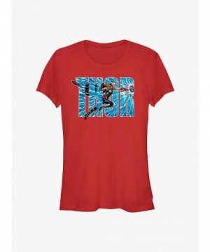 Marvel Thor Lightning Letters Girls T-Shirt - Red Lightning Comfort