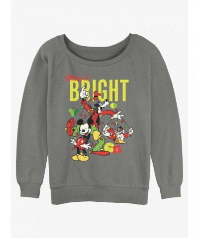Disney Mickey Mouse Bright Christmas Mickey, Goofy, and Donald Girls Slouchy Sweatshirt $14.39 Sweatshirts