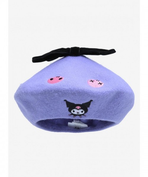 Kuromi Cute Lavender Beret with Embroidered Skulls