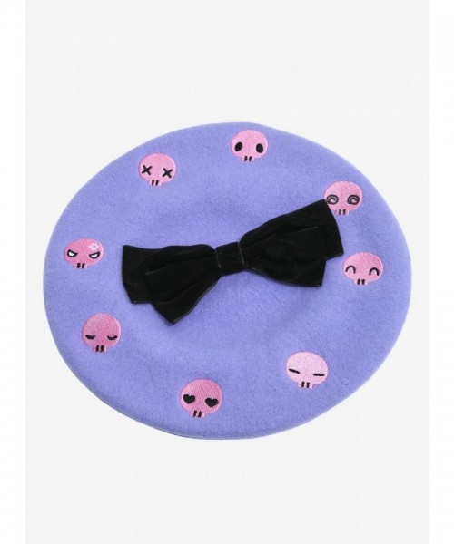 Kuromi Cute Lavender Beret with Embroidered Skulls