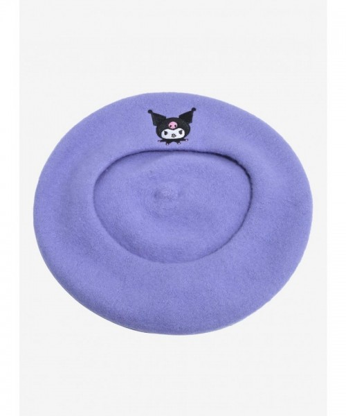 Kuromi Cute Lavender Beret with Embroidered Skulls