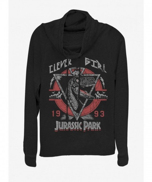 Jurassic Park Girls Lightweight Cowl Neck Sweater - Black