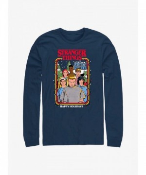 Stranger Things Holiday Squad Long-Sleeve T-Shirt - Men's Blue