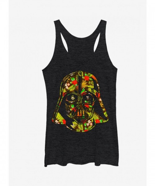 Star Wars Racerback Tank Top - Darth Vader Hawaiian Helmet Print for Girls - Black