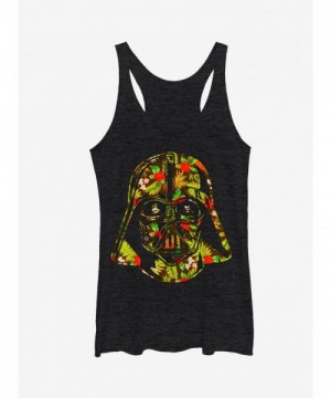 Star Wars Racerback Tank Top - Darth Vader Hawaiian Helmet Print for Girls - Black