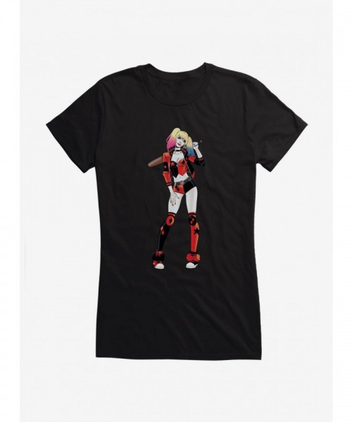 DC Comics Girls Power Stance T-Shirt with Batman and Harley Quinn Print
