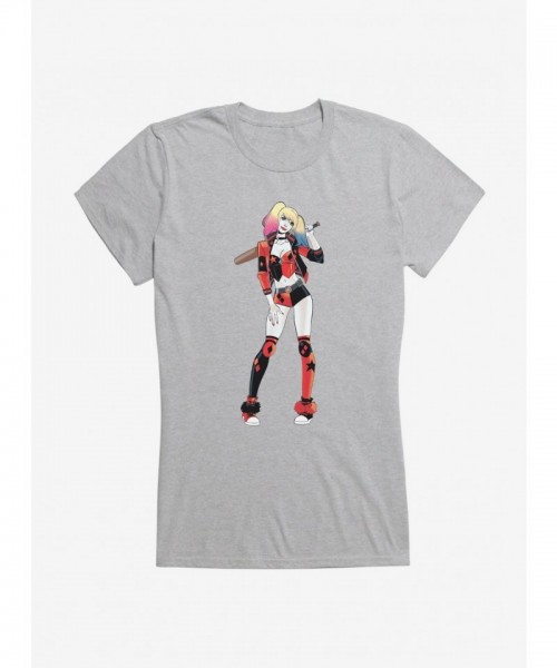 DC Comics Girls Power Stance T-Shirt with Batman and Harley Quinn Print