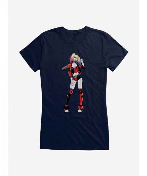 DC Comics Girls Power Stance T-Shirt with Batman and Harley Quinn Print
