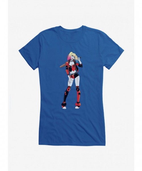 DC Comics Girls Power Stance T-Shirt with Batman and Harley Quinn Print