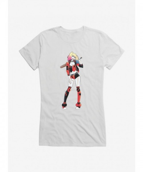 DC Comics Girls Power Stance T-Shirt with Batman and Harley Quinn Print