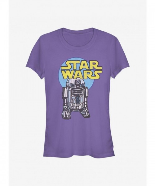 Star Wars R2 Cartoon Girls T-Shirt - Junior Size Purple Comfortable