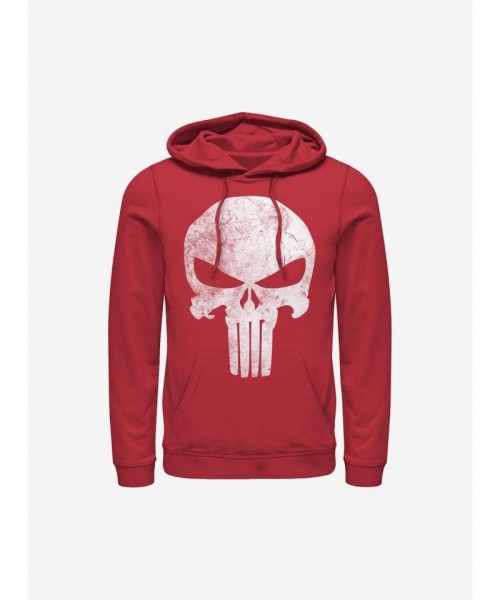 Punisher Distressed Skull Hoodie - Marvel Red Men's
