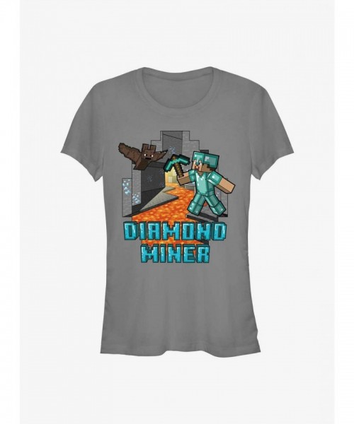 Minecraft Diamond Miner T-Shirt for Girls - Grey Comfortable Fit