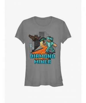 Minecraft Diamond Miner T-Shirt for Girls - Grey Comfortable Fit