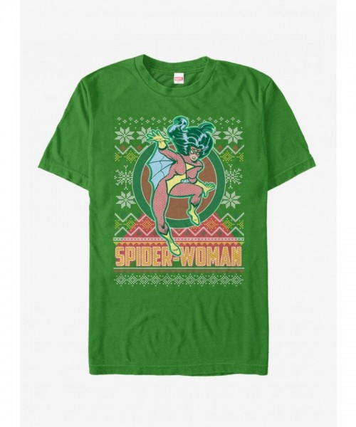 Marvel Spider-Man Spider-Woman Green Cotton T-Shirt for Men