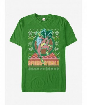 Marvel Spider-Man Spider-Woman Green Cotton T-Shirt for Men