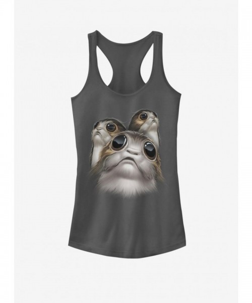 Star Wars Porgs Big Face Girls Cotton Tank Top - Junior Sizes BLACK
