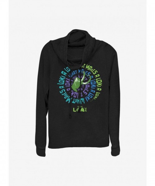 Marvel Girls Lightweight Cowl Neck Top - Loki Theme - Black