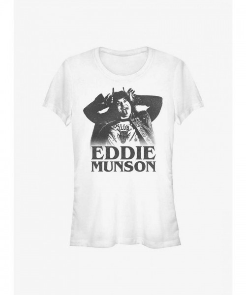 Stranger Things Eddie Munson T-Shirt for Girls - White Fitted Lightweight Tee