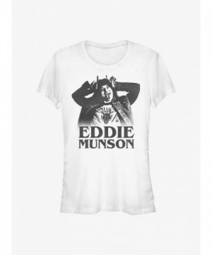 Stranger Things Eddie Munson T-Shirt for Girls - White Fitted Lightweight Tee