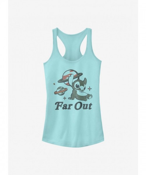 Disney Far Out Stitch Girls Cotton Tank Top - Blue