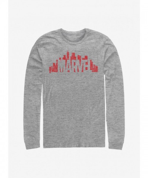 Marvel Grey Long-Sleeve T-Shirt with Skyline Logo - Men's Size