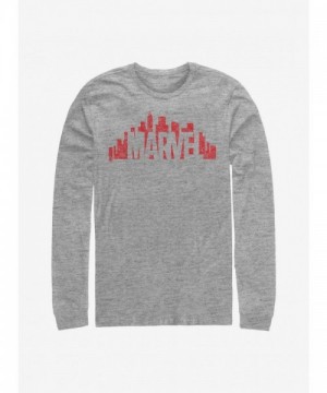 Marvel Grey Long-Sleeve T-Shirt with Skyline Logo - Men's Size