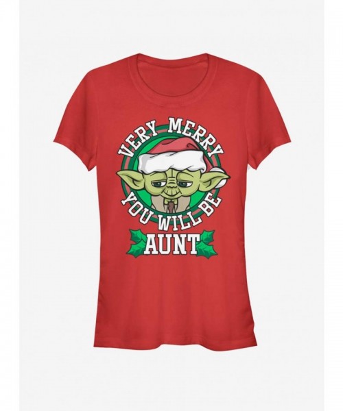 Yoda Merry Aunt T-Shirt for Girls - Red