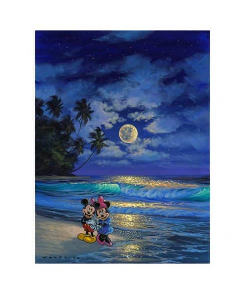 Mickey and Minnie Mouse Romance Beach Scene Giclée Canvas by Walfrido Garcia - Limited Edition