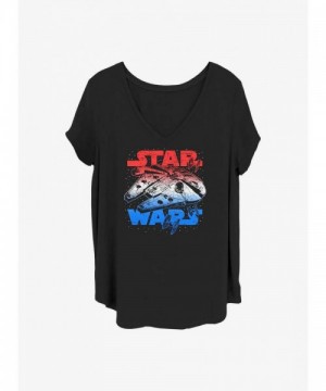 Star Wars American Flag Falcon Girls Plus Size T-Shirt - Black