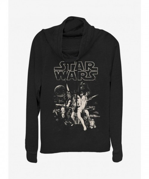 Star Wars Cowl Neck Top for Girls - Lightweight Black Sweatshirt