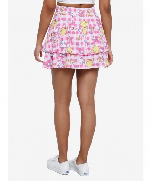 Hello Kitty Friends Flower Strawberry Tiered Mini Skirt