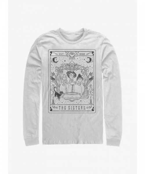 Disney Hocus Pocus Long-Sleeve T-Shirt for Men - The Sisters Tarot Design in White