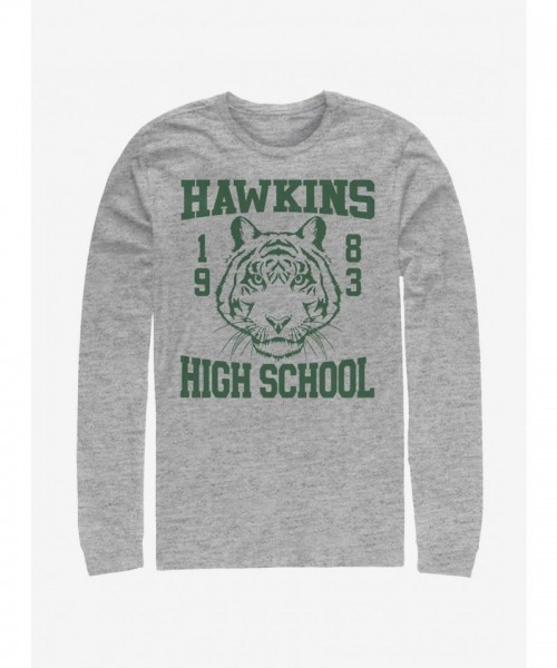 Stranger Things Hawkins High Tiger 1983 Unisex Grey Long-Sleeve T-Shirt