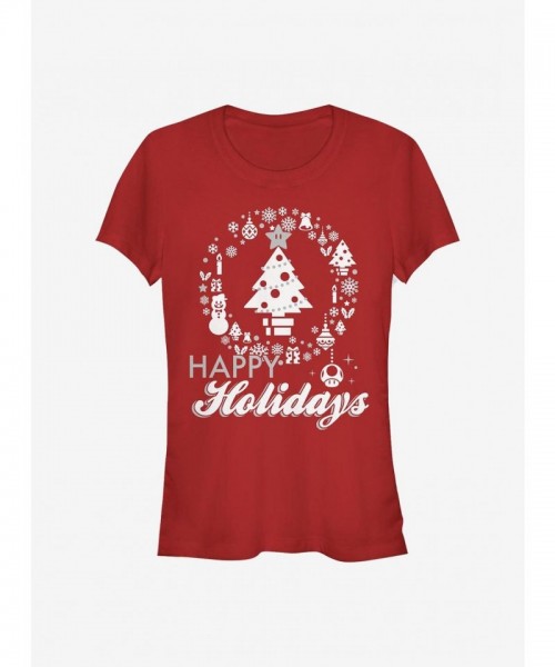 Nintendo Girls Super Mario Tree T-Shirt - Red