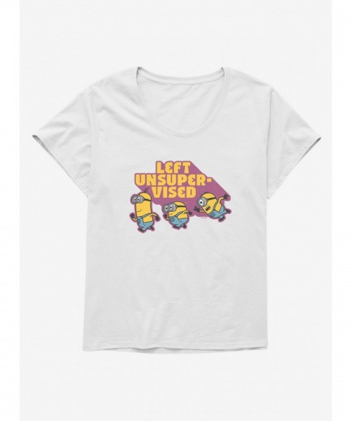 Minions Unsupervised Plus Size Tee for Girls - White Scoop Neck