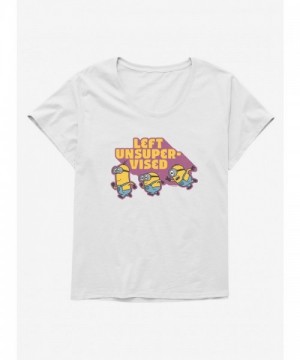 Minions Unsupervised Plus Size Tee for Girls - White Scoop Neck