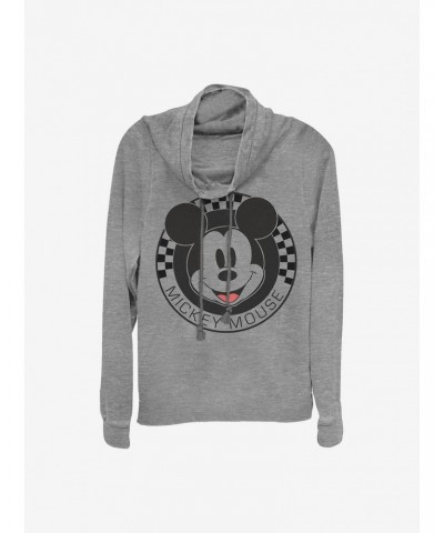 Disney Mickey Mouse Checkered Cowlneck Long-Sleeve Girls Top $13.92 Tops