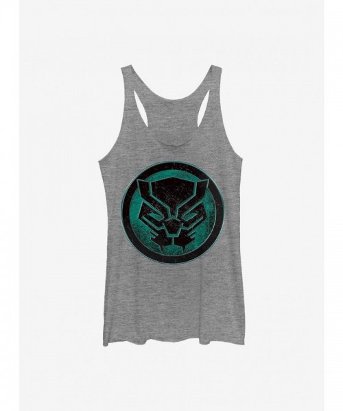 Marvel Girls Green Panther Raw-Edge Hem Tank - Grey
