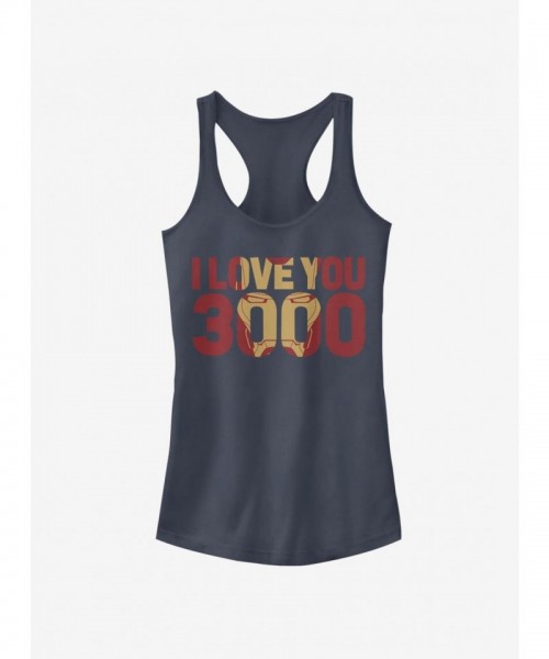 Marvel's Iron Man "Love You 3000" Girls Cotton Tank Top - Blue